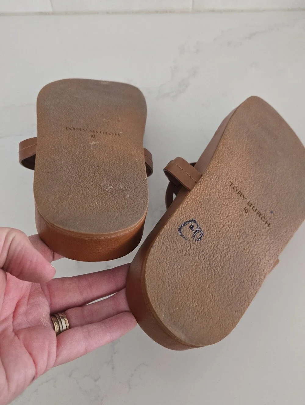 Tory Burch Miller Could Sandals Brown Leather Flat Bourbon Miele Size 10 Womens